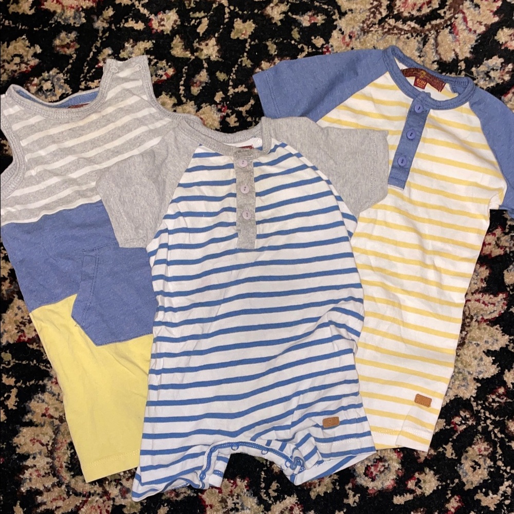 7 For All Mankind Blue and Yellow Striped Bodysuits